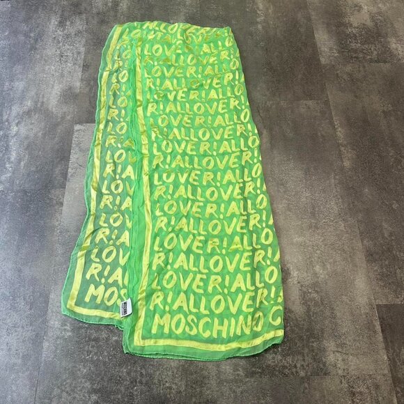 Vintage Y2k Semi Sheer Moschino scarf top Green Logo - Picture 4 of 5